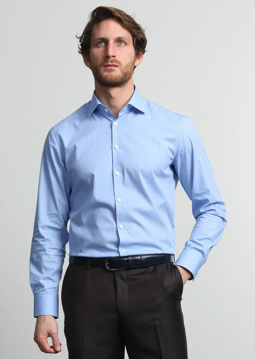 Koyu Mavi Mikro Regular Fit Dokuma Klasik %100 Pamuk Gömlek - 3