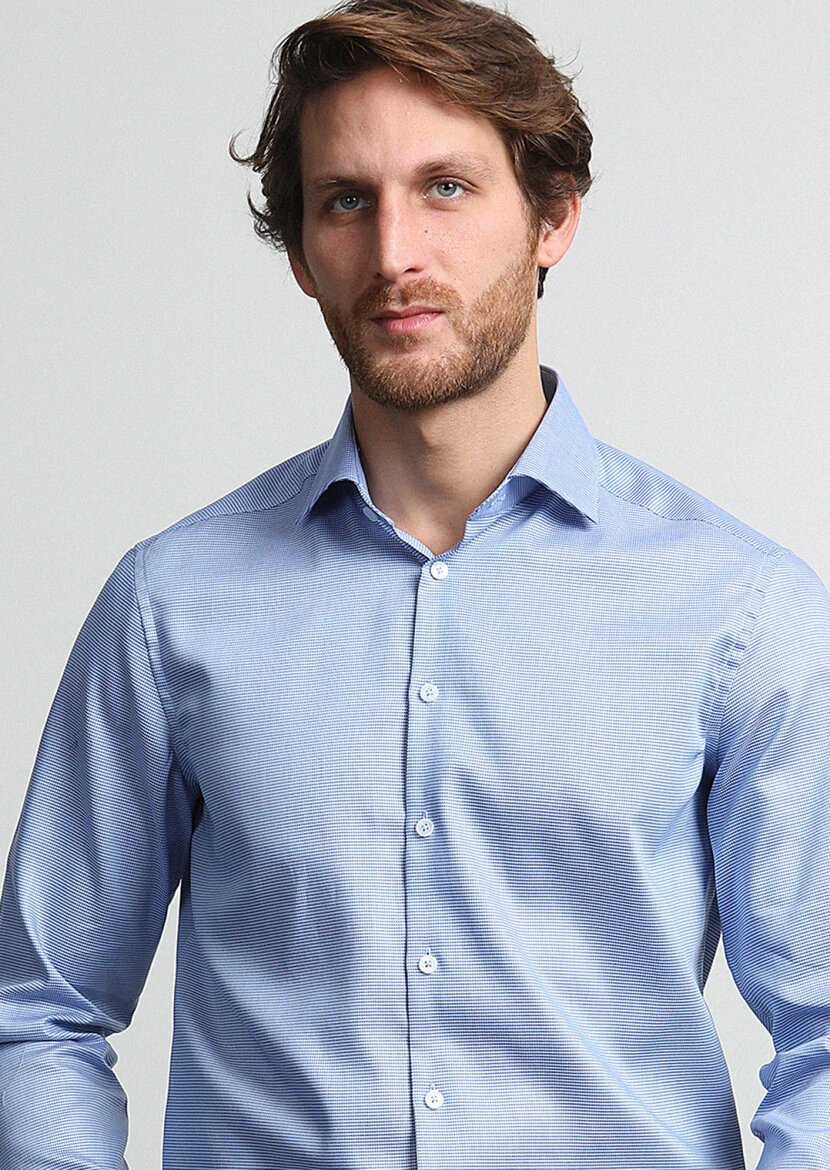 Koyu Mavi Regular Fit Dokuma Klasik %100 Pamuk Gömlek - 2