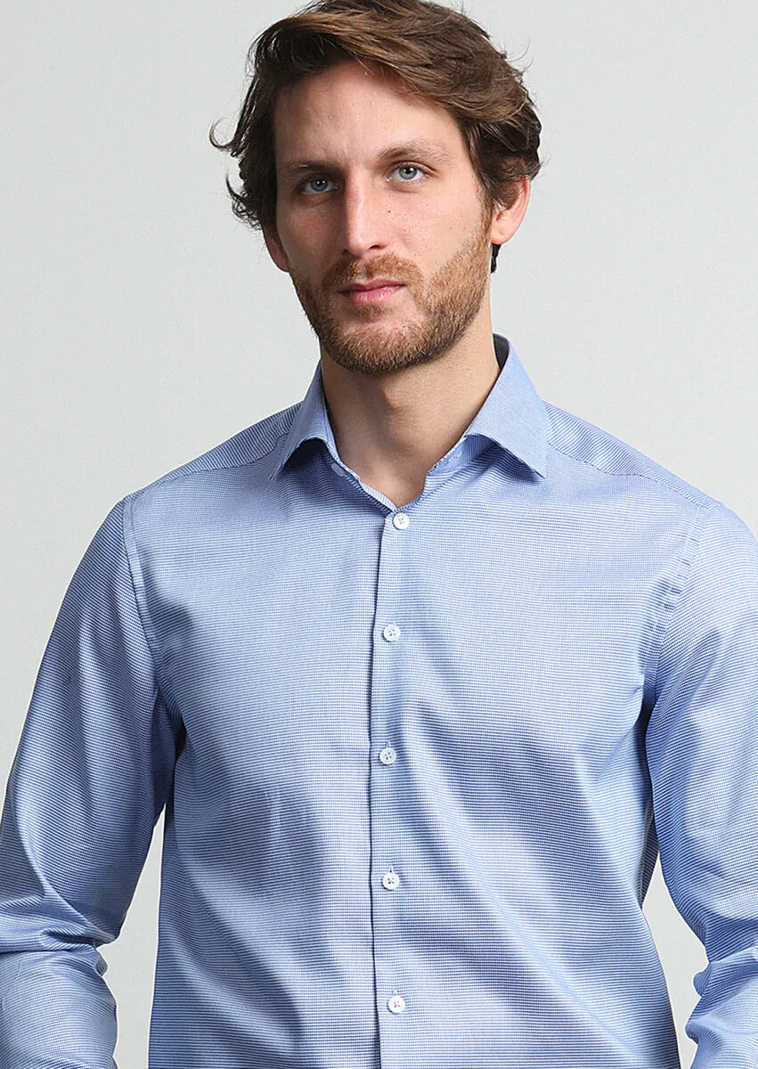 Koyu Mavi Regular Fit Dokuma Klasik %100 Pamuk Gömlek - 2