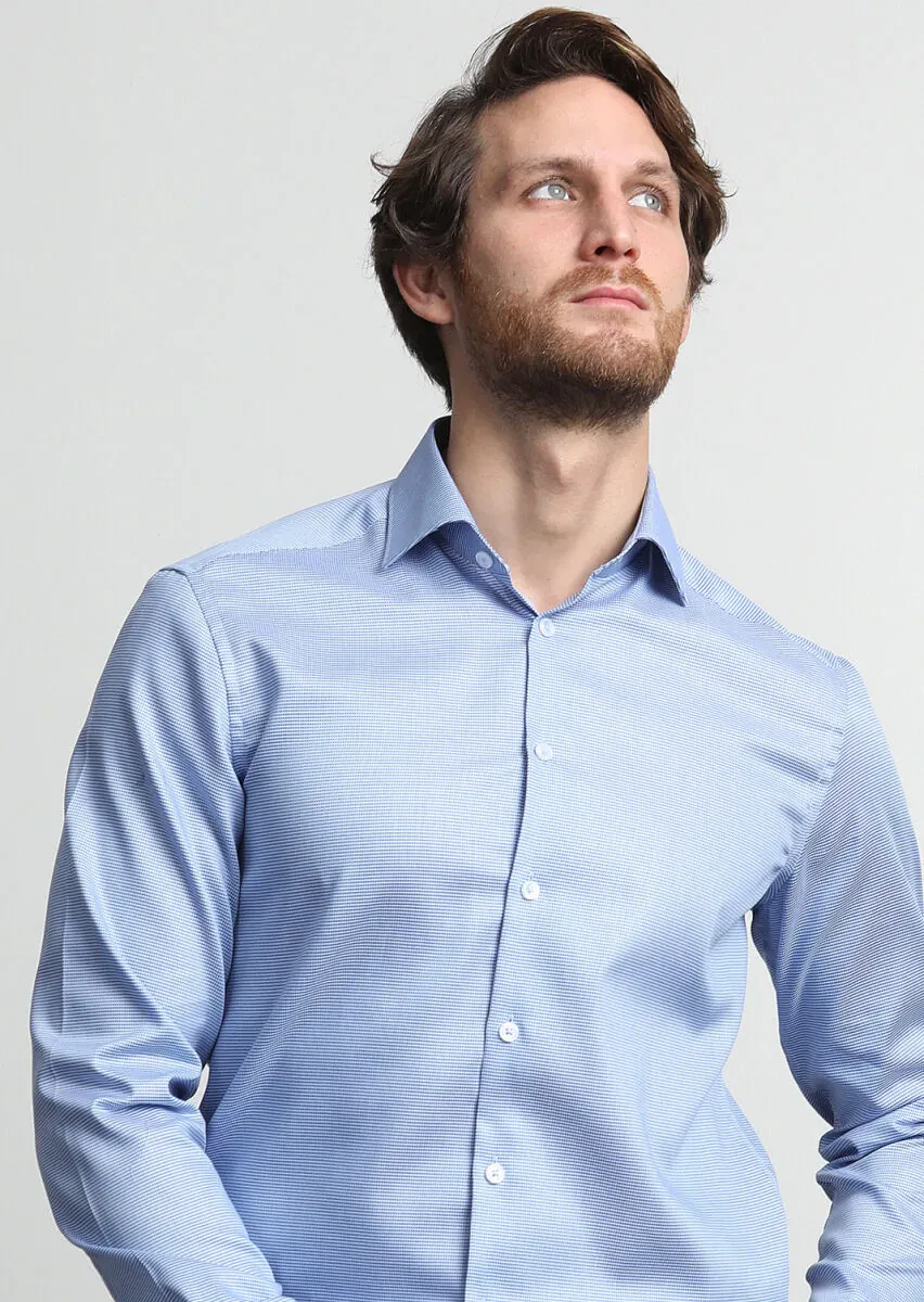 Koyu Mavi Regular Fit Dokuma Klasik %100 Pamuk Gömlek - 3