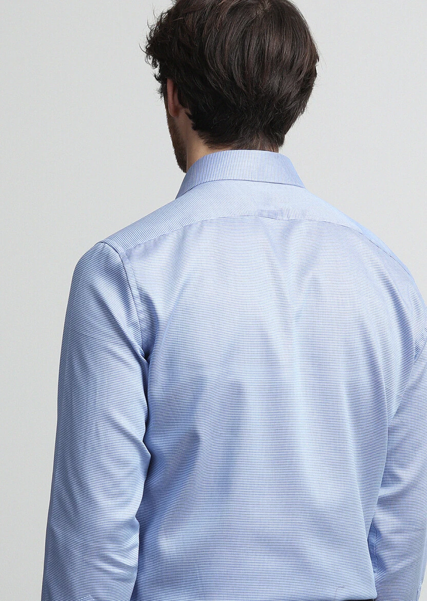 Koyu Mavi Regular Fit Dokuma Klasik %100 Pamuk Gömlek - 4