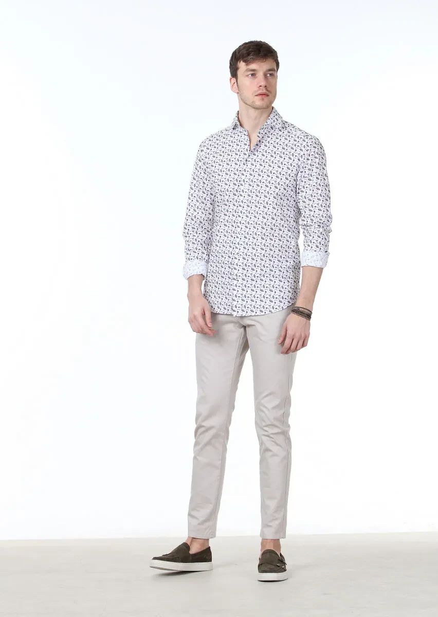 Koyu Mor Baskılı Regular Fit Dokuma Casual %100 Pamuk Gömlek - 2