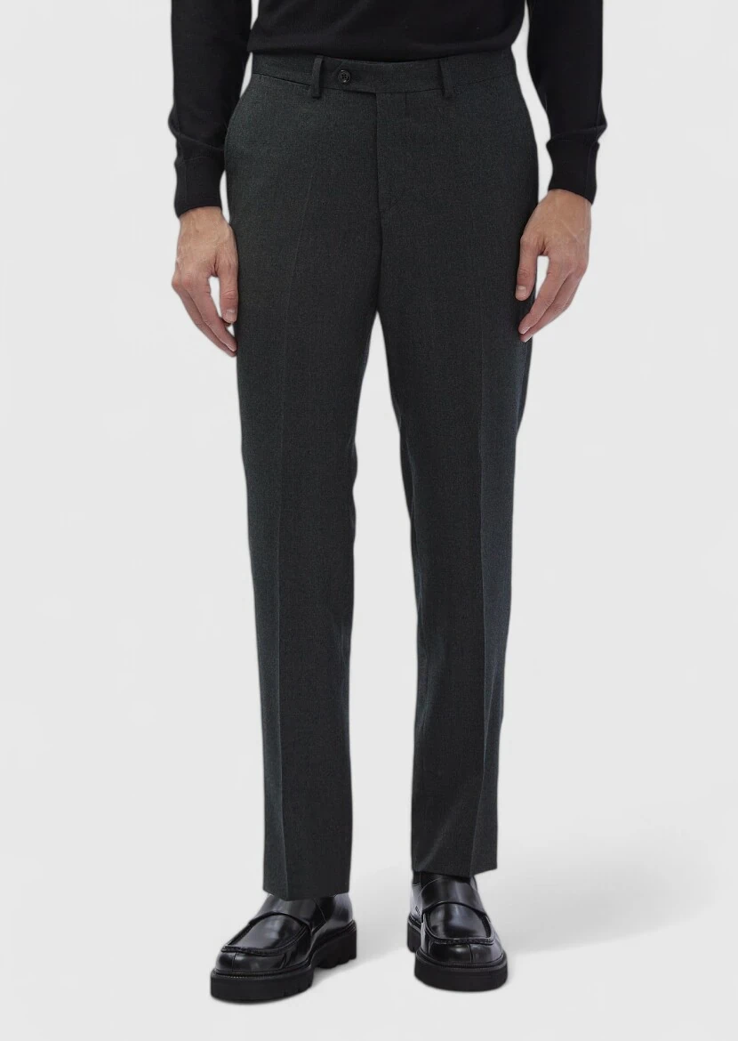 Koyu Yeşil Düz Kumaş Regular Fit Klasik %100 Yün Pantolon - RAMSEY