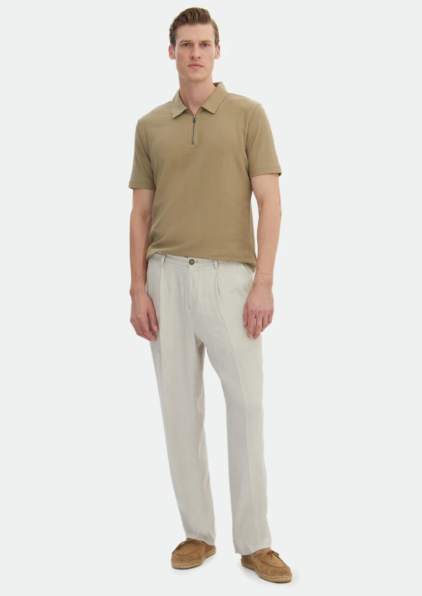 Küf Yeşili Jakarlı Polo Yaka %100 Pamuk T-Shirt 