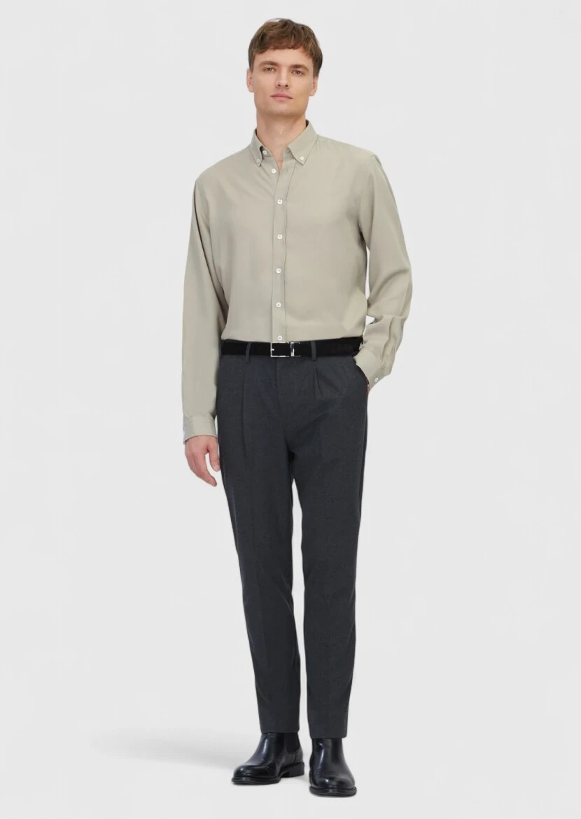 Kum Düz Dokuma Casual Gömlek - RAMSEY