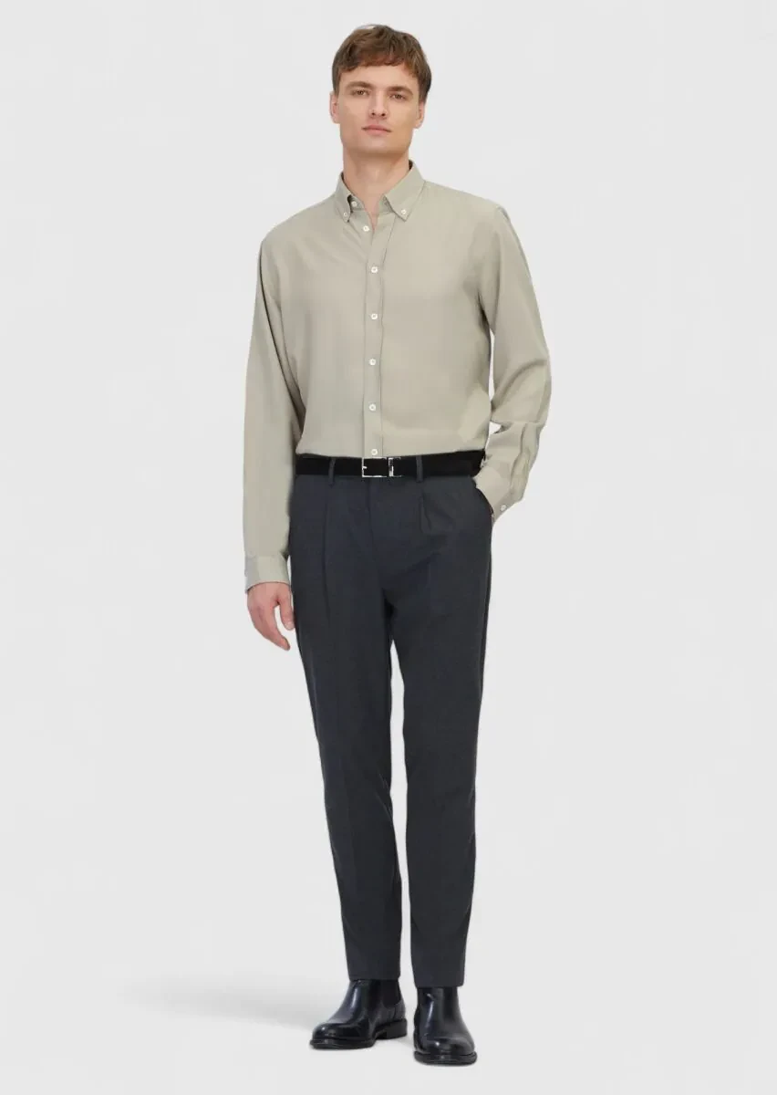 Kum Düz Dokuma Casual Gömlek - 2