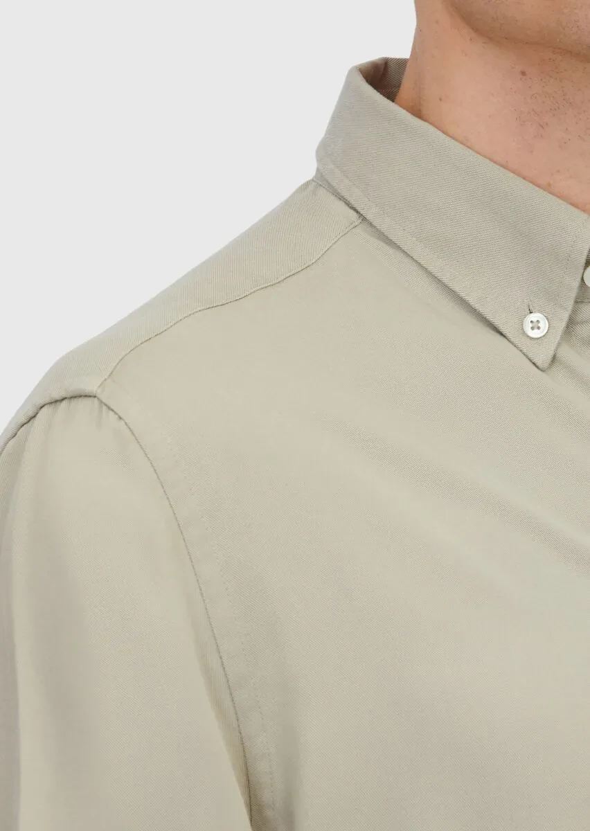 Kum Düz Dokuma Casual Gömlek - 4