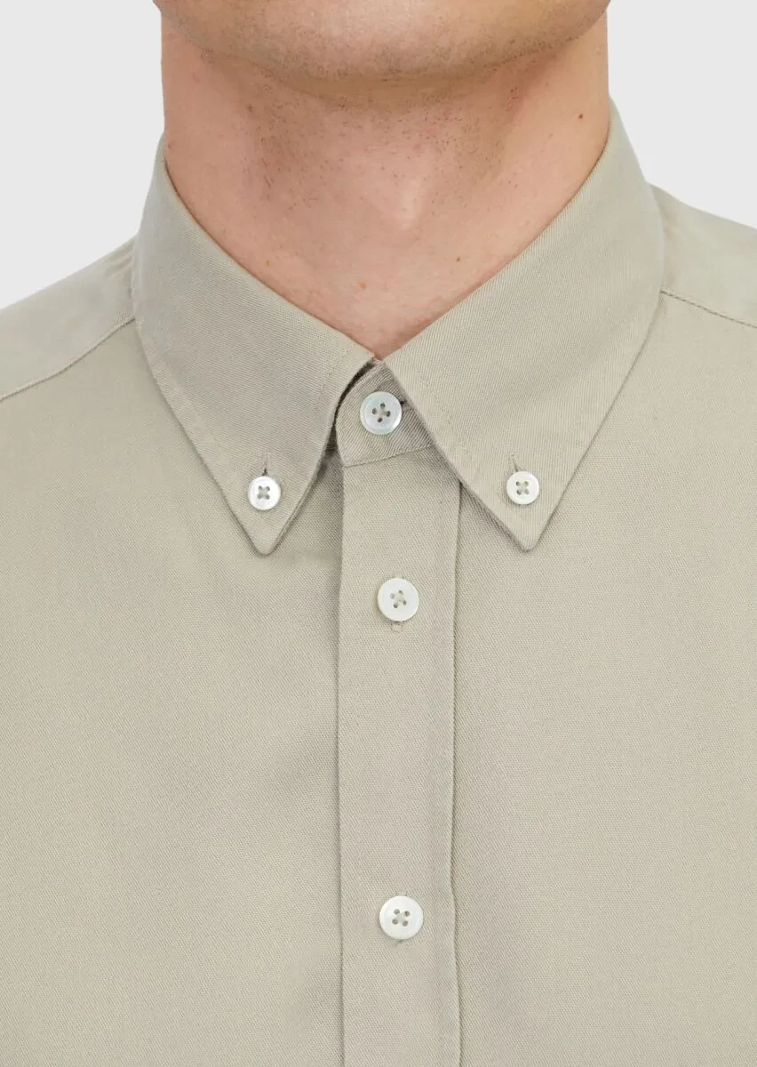 Kum Düz Dokuma Casual Gömlek - 5