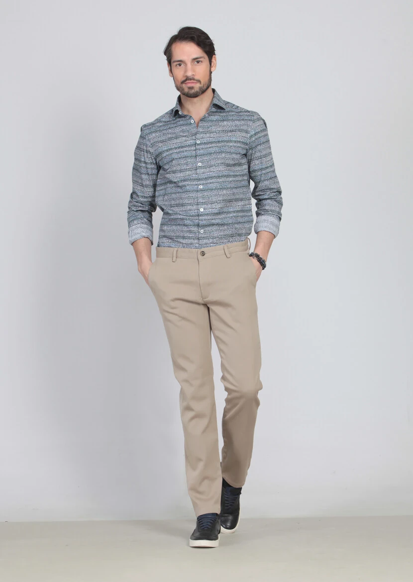 Kum Düz Dokuma Regular Fit Casual %100 Pamuk Pantolon 