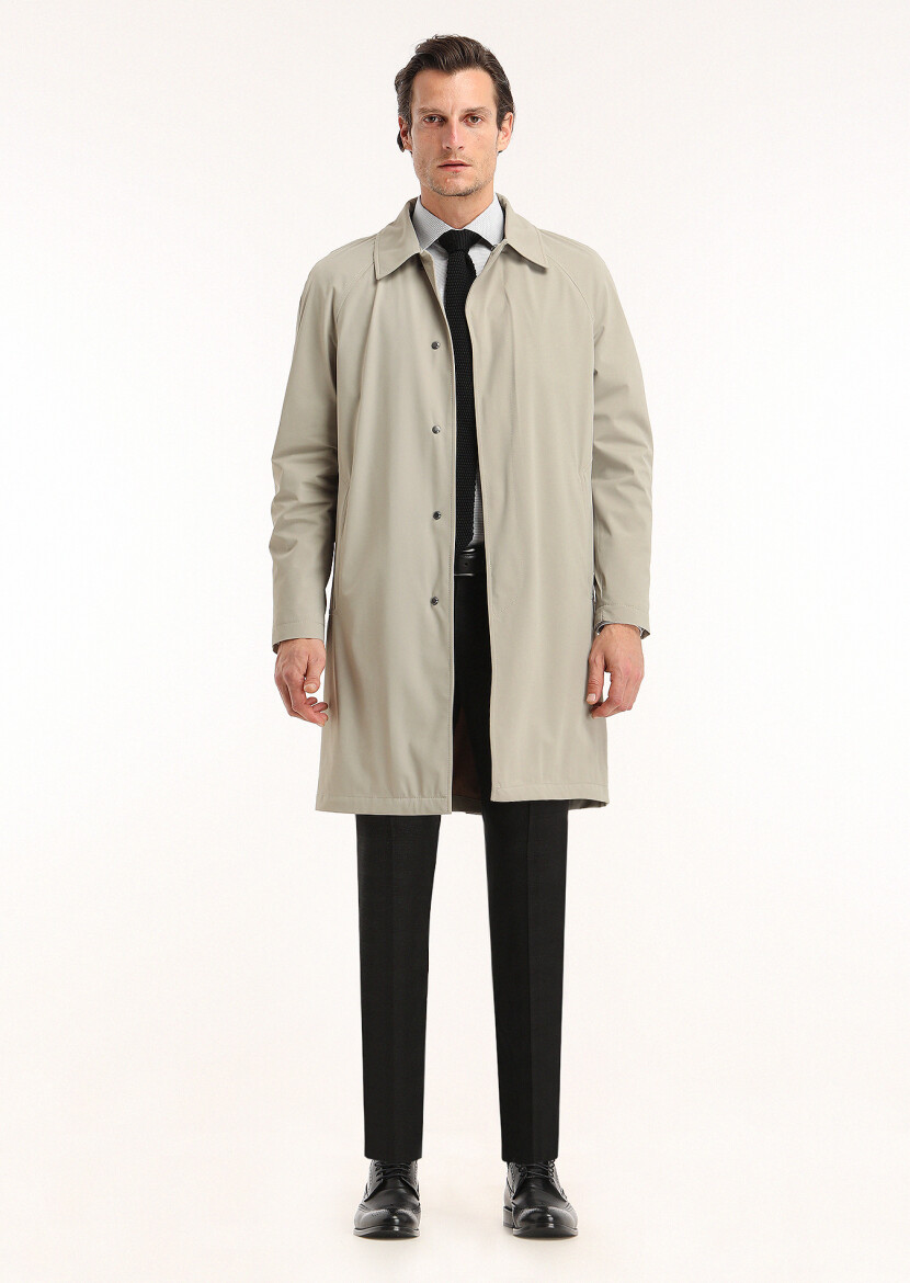 Kum Regular Fit Gömlek Yaka Casual Dokuma Pardesü - 1