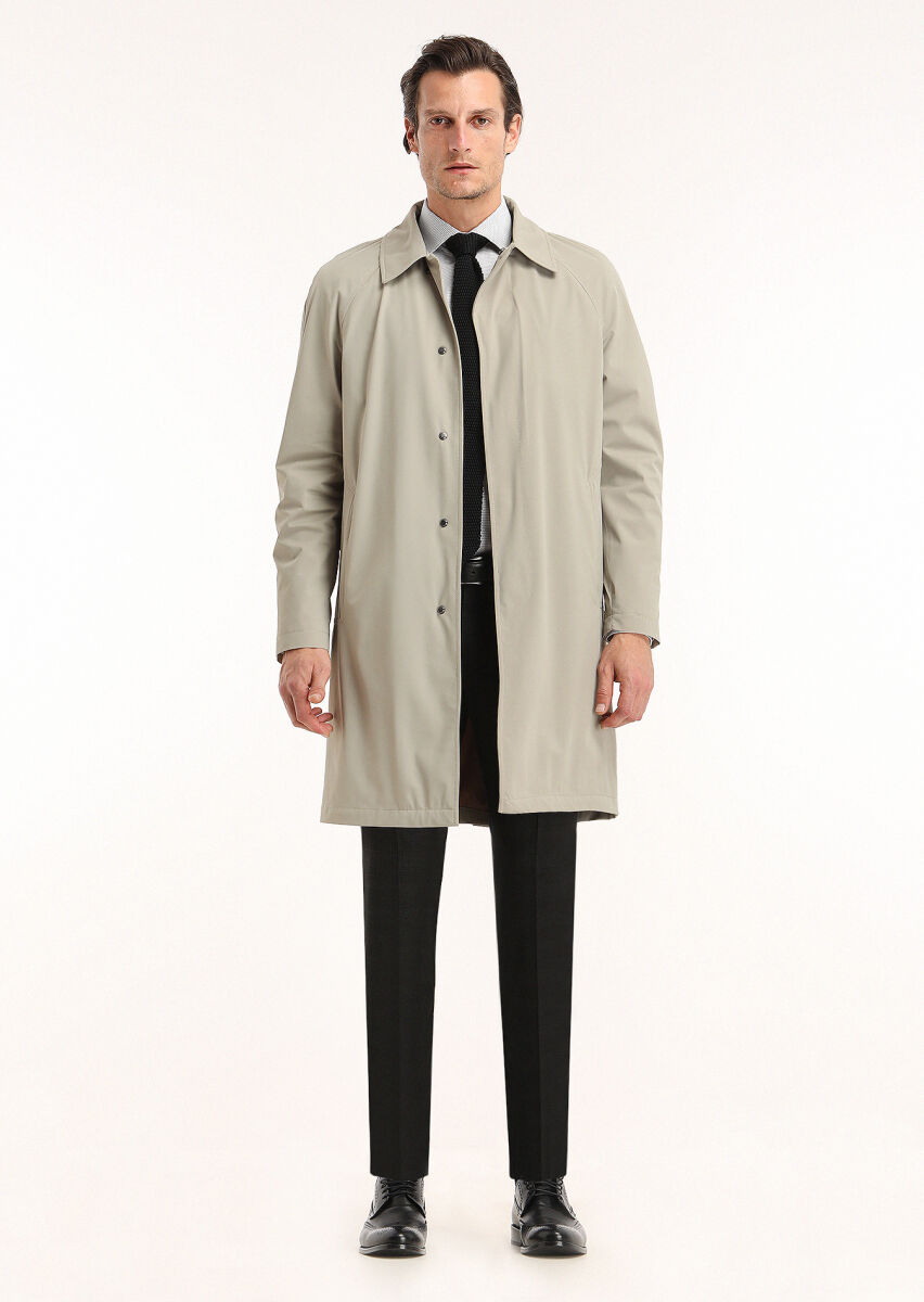 Kum Regular Fit Gömlek Yaka Casual Dokuma Pardesü - 1