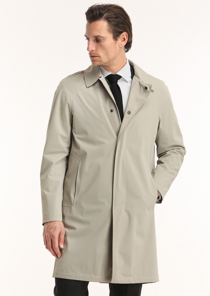 Kum Regular Fit Gömlek Yaka Casual Dokuma Pardesü - 3