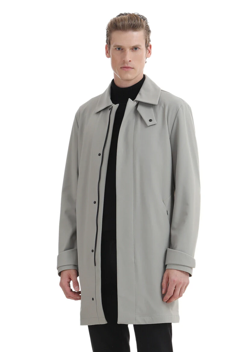 Kum Regular Fit Gömlek Yaka Casual Dokuma Pardesü - 5