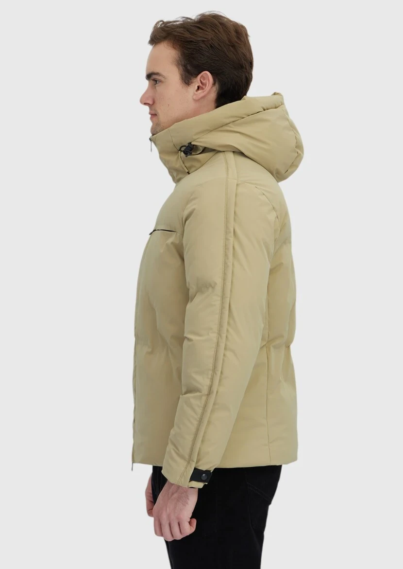 Kum Regular Fit Kapüşonlu Casual Dokuma Mont - 4