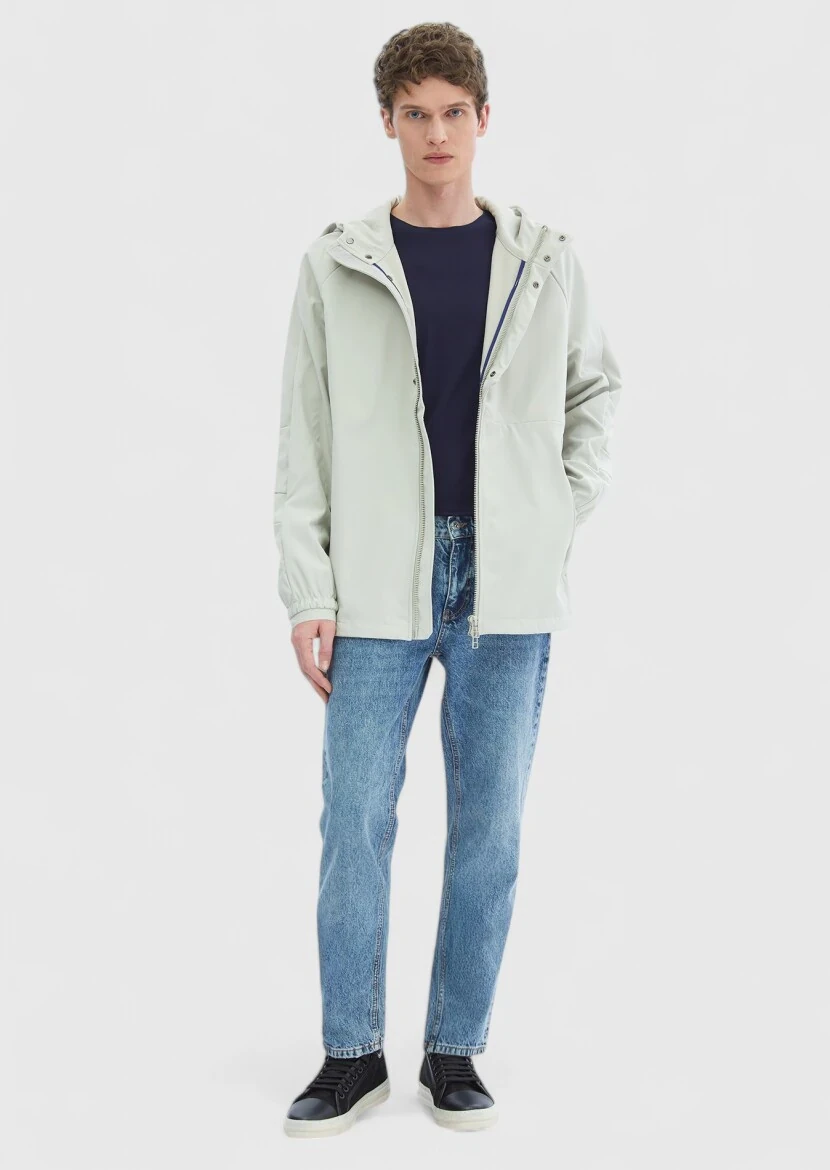 Kum Regular Fit Kapüşonlu Denim Dokuma Mont 