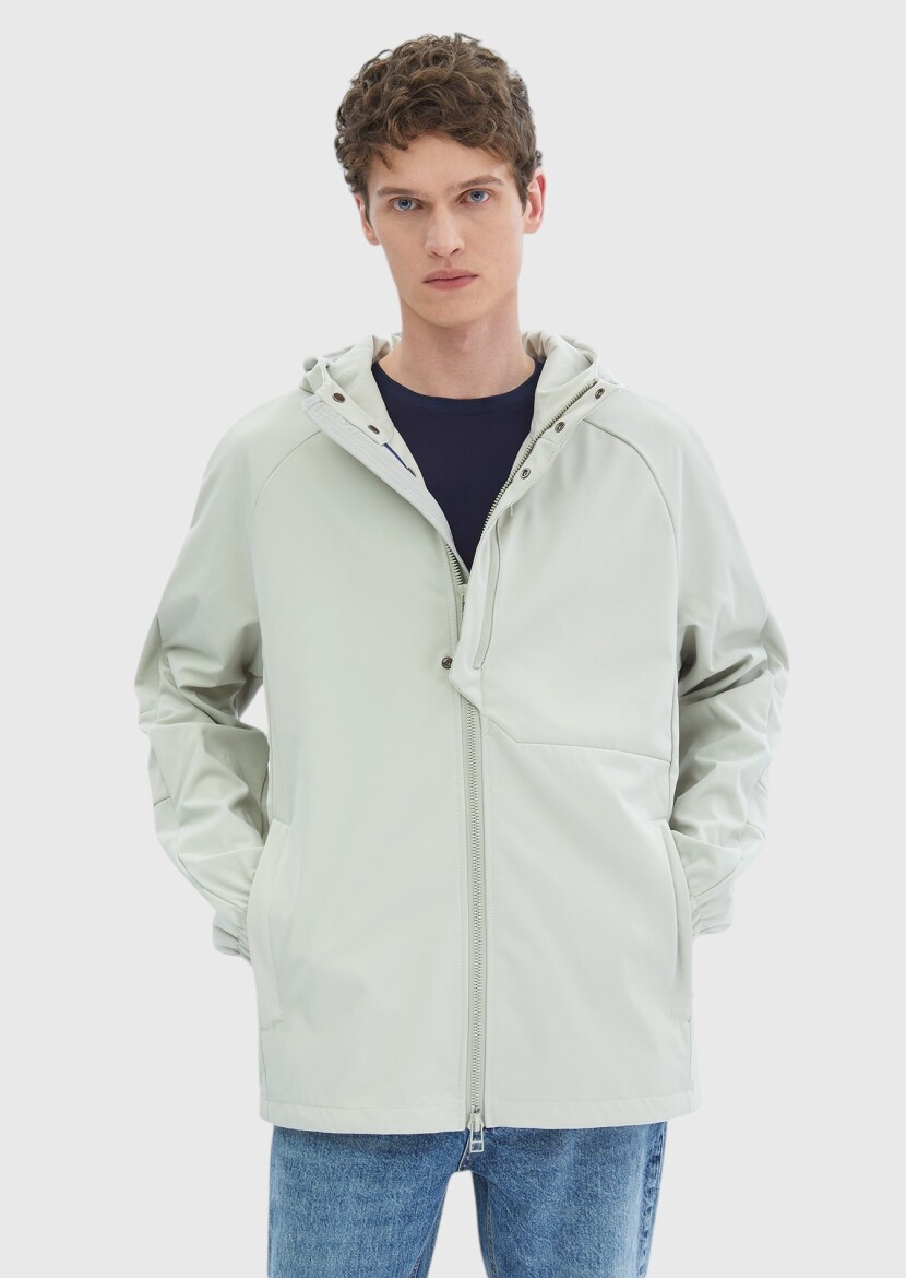 Kum Regular Fit Kapüşonlu Denim Dokuma Mont - 3