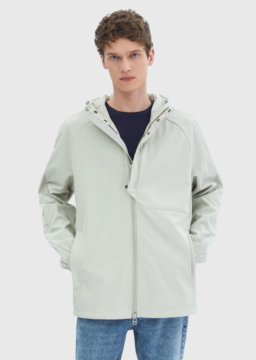 Kum Regular Fit Kapüşonlu Denim Dokuma Mont - 3