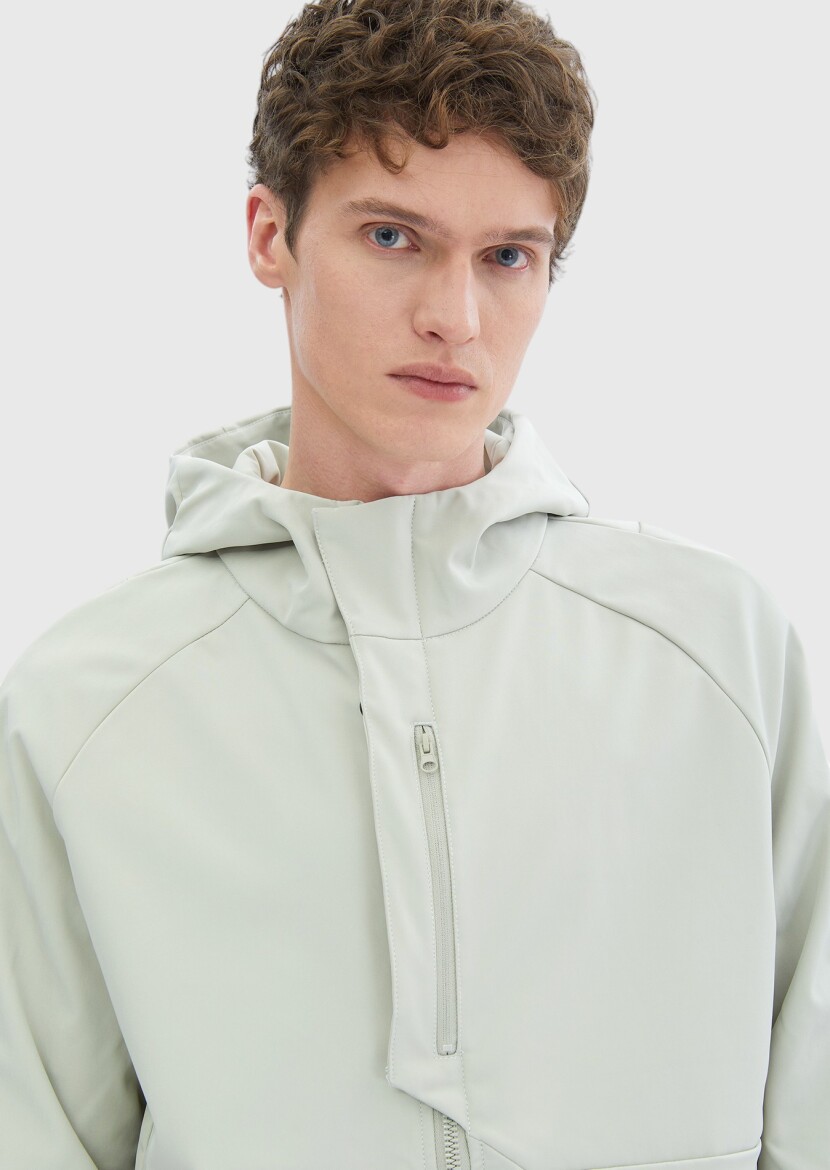 Kum Regular Fit Kapüşonlu Denim Dokuma Mont - 6