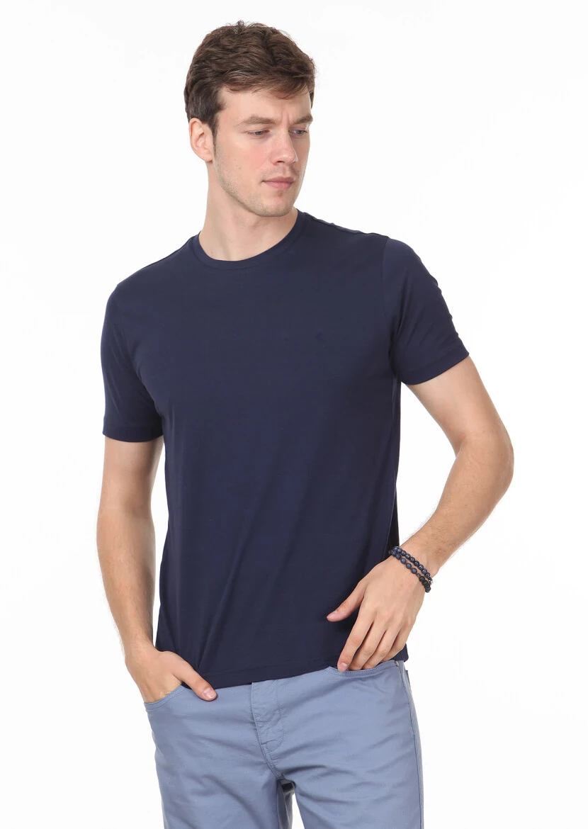 Lacivert %100 Pamuk T-Shirt - 1