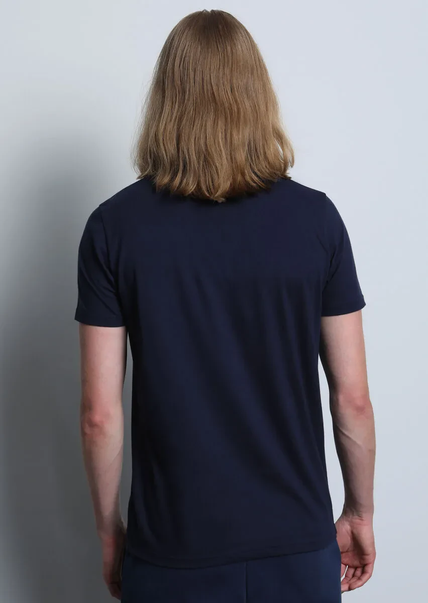 Lacivert Baskılı %100 Pamuk T-Shirt - 5