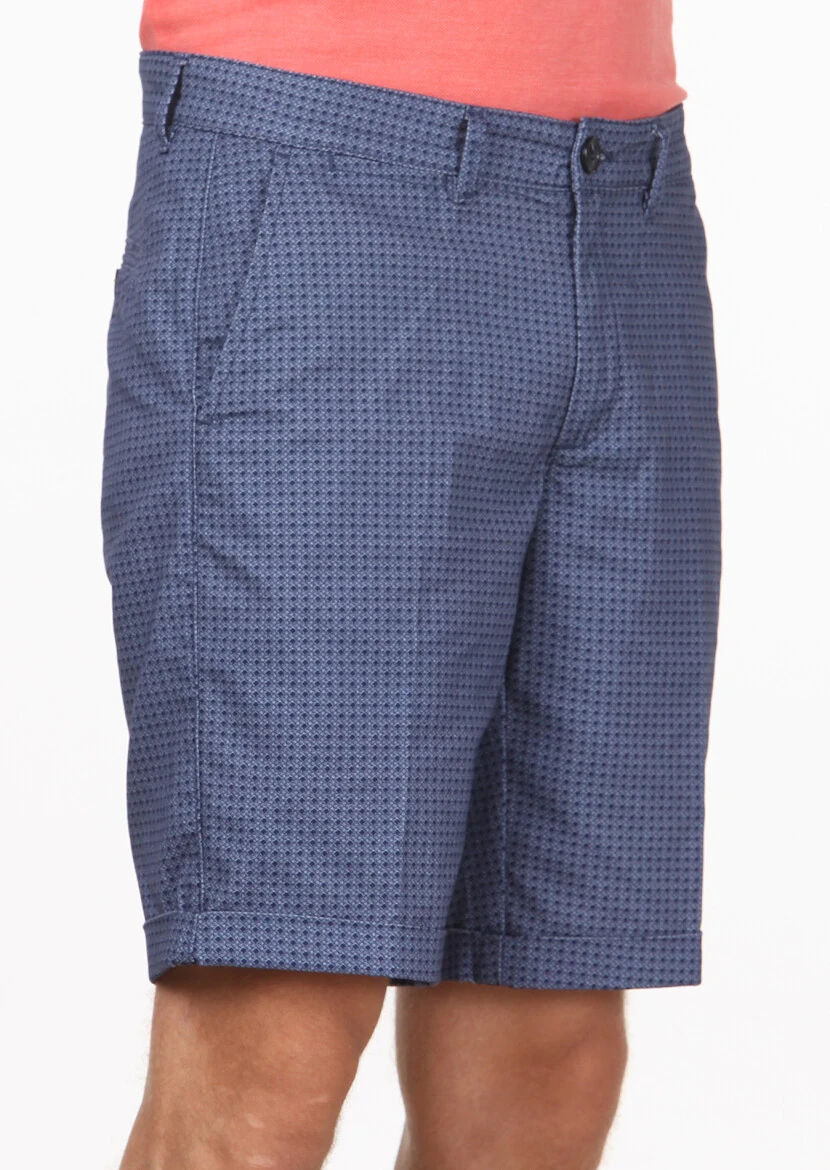 Lacivert Baskılı Dokuma Regular Fit Casual %100 Pamuk Bermuda - 3