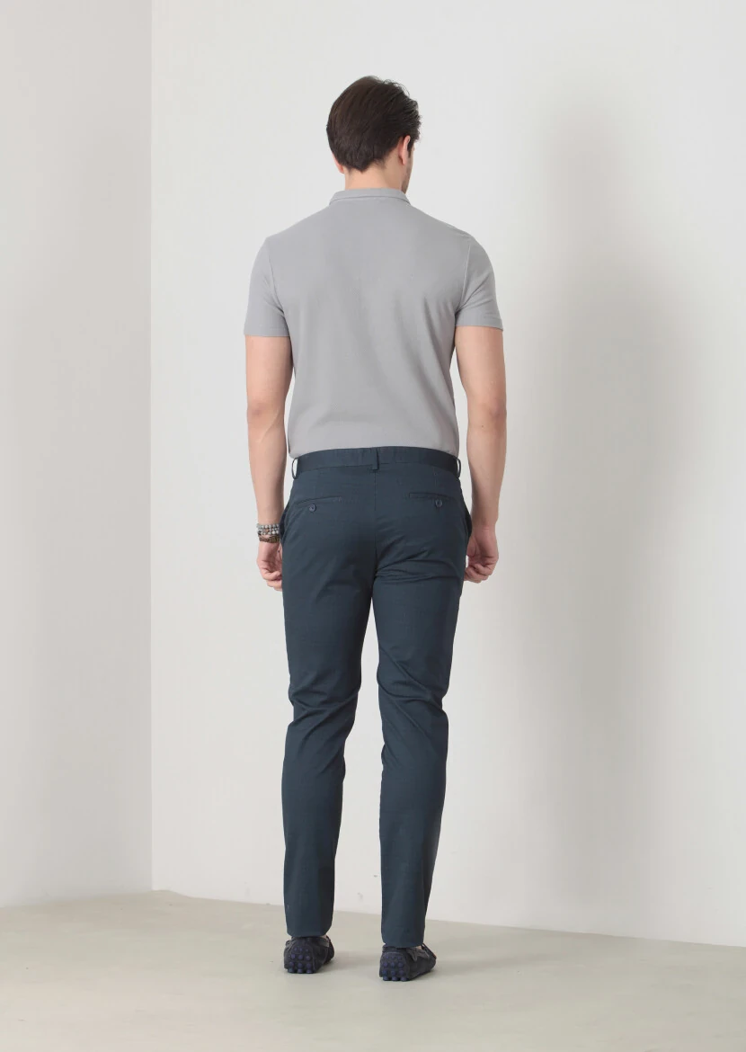 Lacivert Baskılı Dokuma Regular Fit Casual Pamuk Karışımlı Pantolon - 5