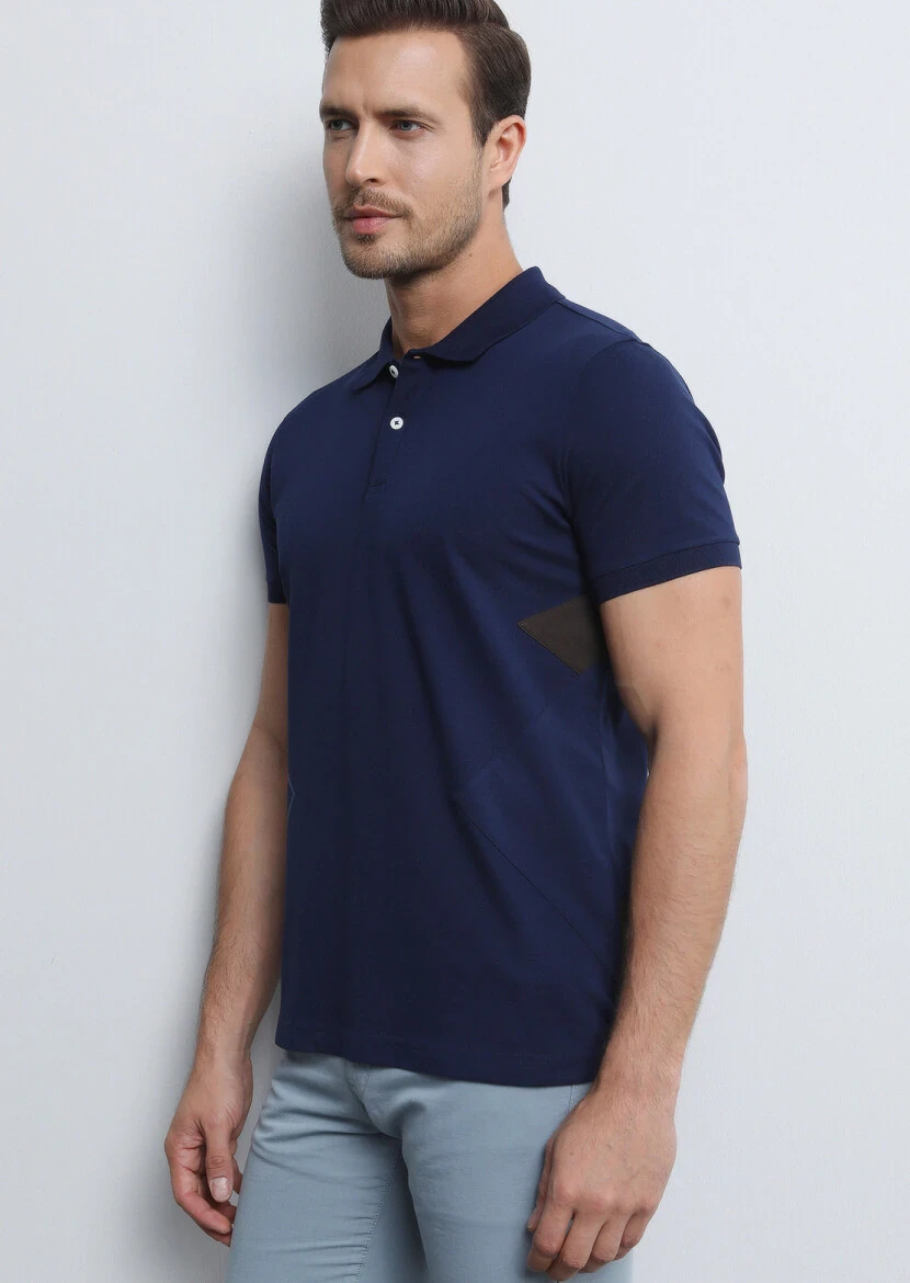 Lacivert Baskılı Polo Yaka %100 Pamuk T-Shirt - 2