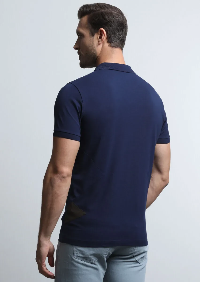 Lacivert Baskılı Polo Yaka %100 Pamuk T-Shirt - 5