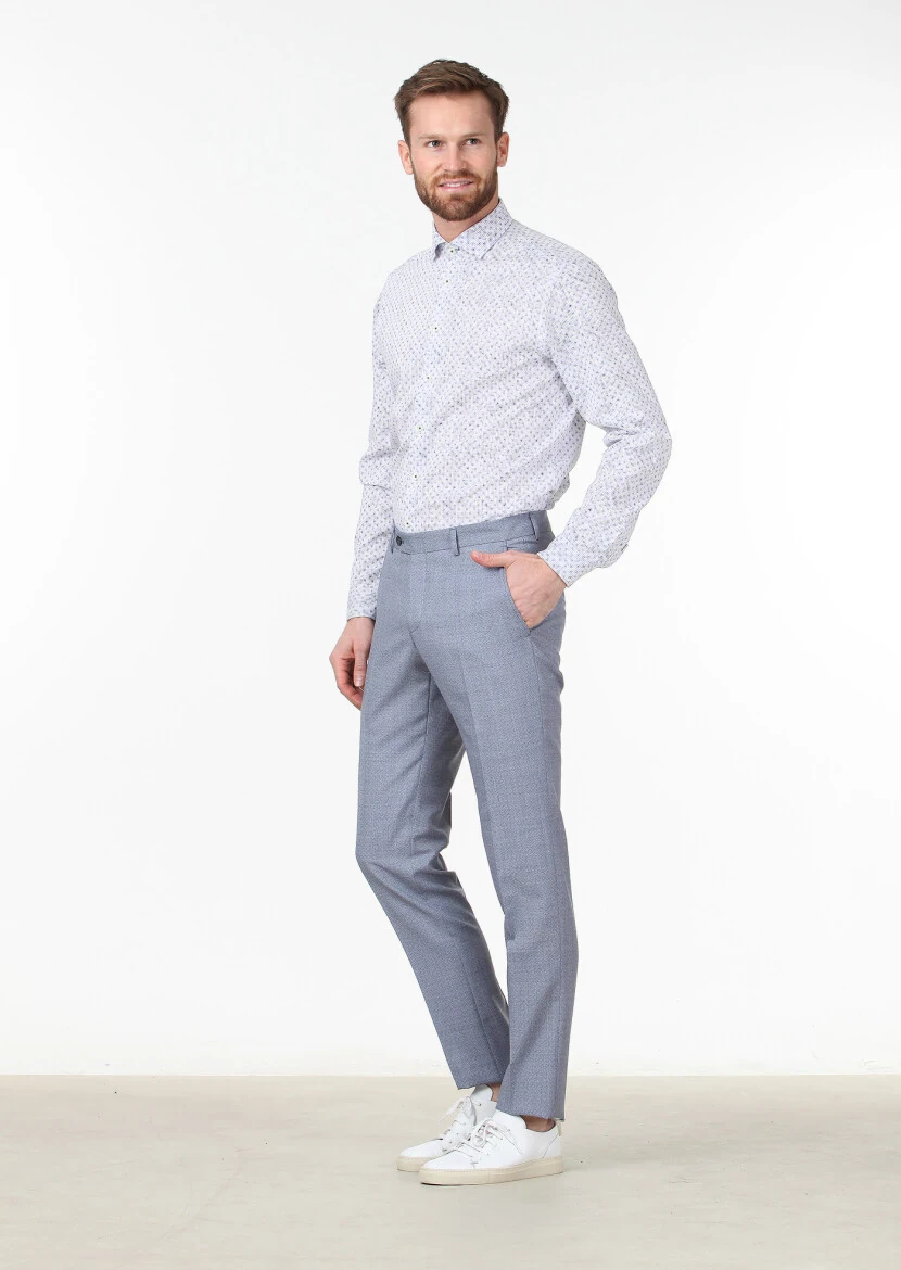 Lacivert Baskılı Regular Fit Dokuma Casual %100 Pamuk Gömlek - 2