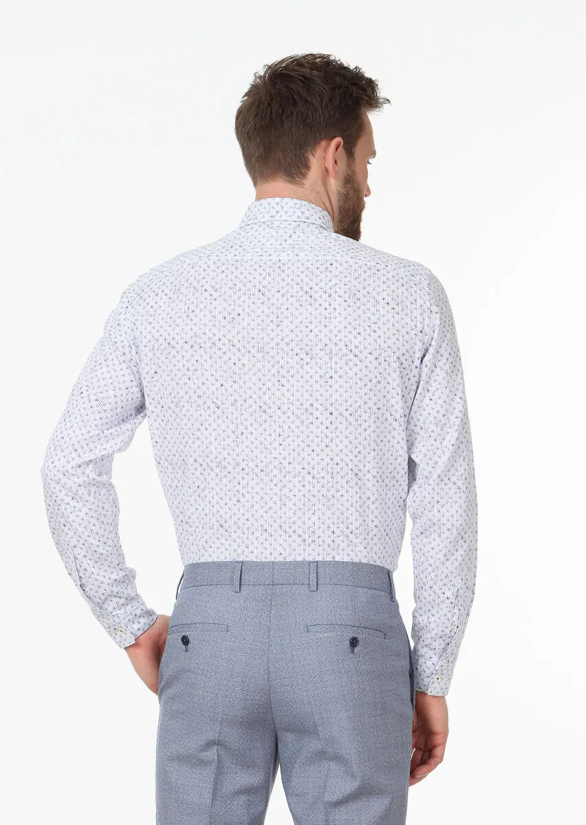 Lacivert Baskılı Regular Fit Dokuma Casual %100 Pamuk Gömlek - 4