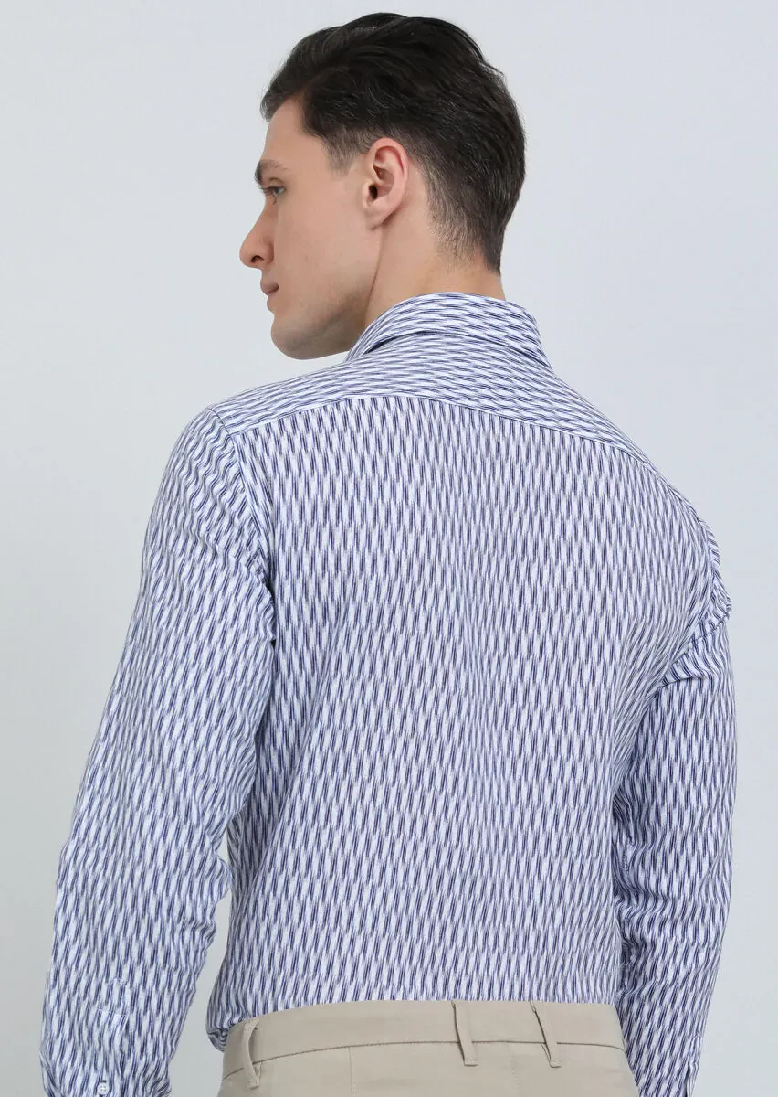 Lacivert Baskılı Regular Fit Dokuma Casual Pamuk Karışımlı Gömlek - 5