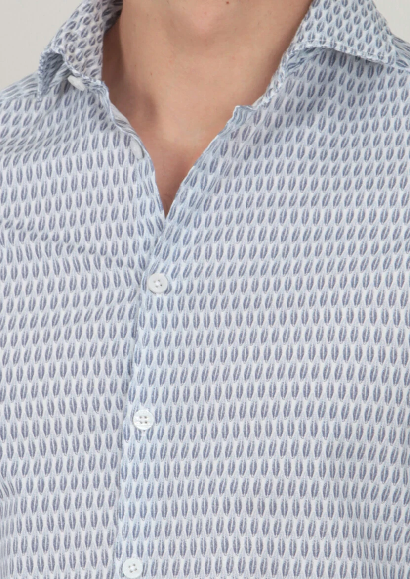 Lacivert Baskılı Slim Fit Dokuma Casual %100 Pamuk Gömlek - 4