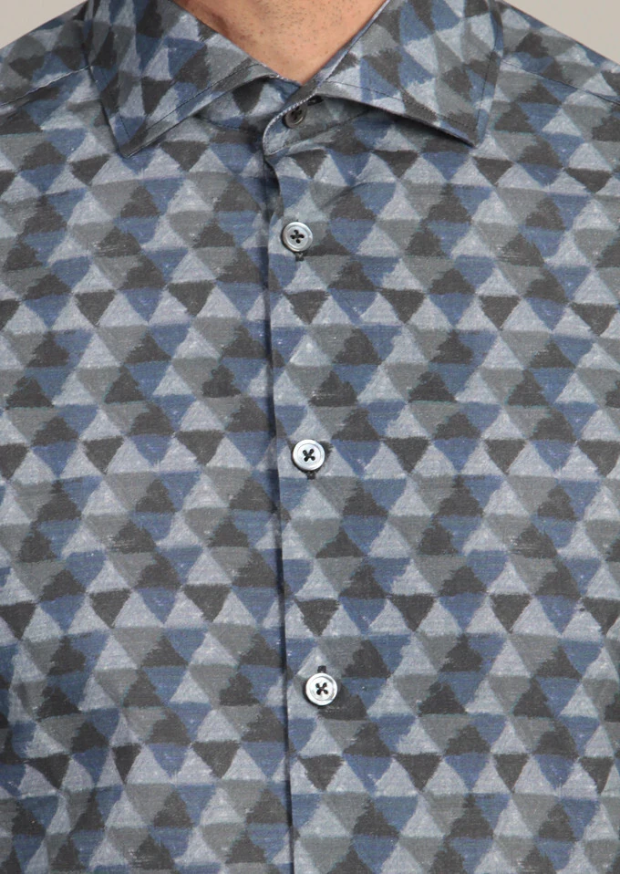 Lacivert Baskılı Slim Fit Dokuma Casual %100 Pamuk Gömlek - 5