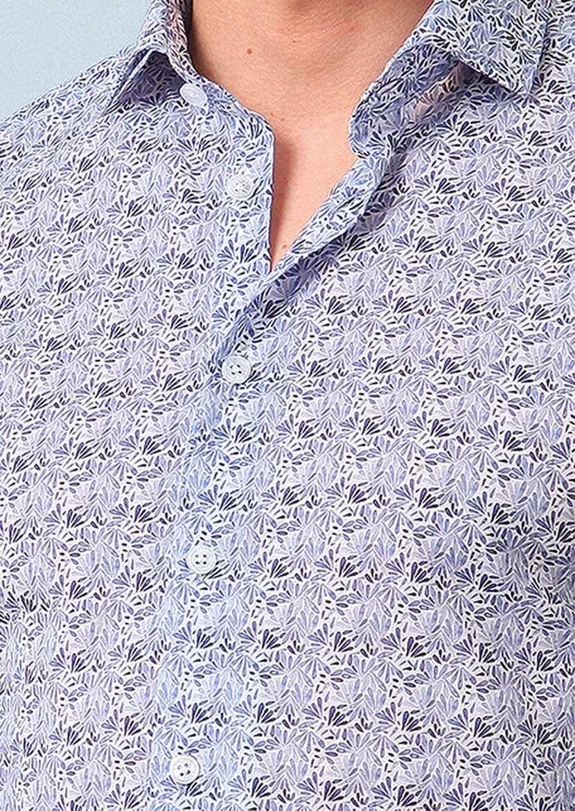 Lacivert Baskılı Slim Fit Dokuma Casual %100 Pamuk Gömlek - 2