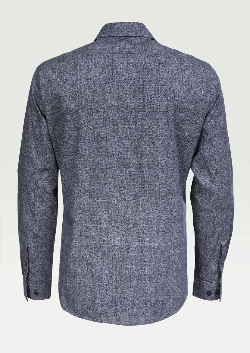 Lacivert Baskılı Slim Fit Dokuma Casual %100 Pamuk Gömlek - 7