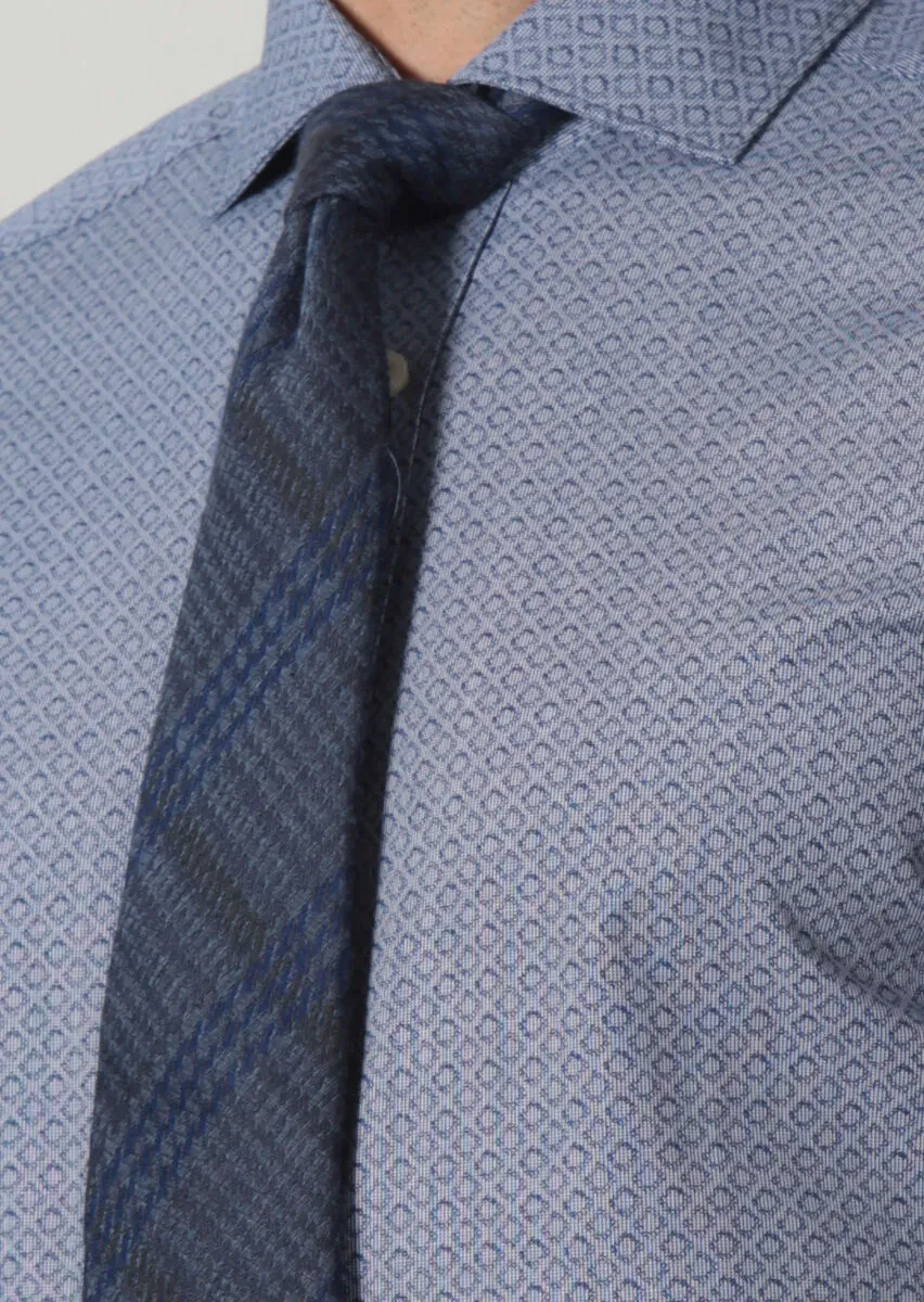 Lacivert Baskılı Slim Fit Dokuma Klasik %100 Pamuk Gömlek - 4