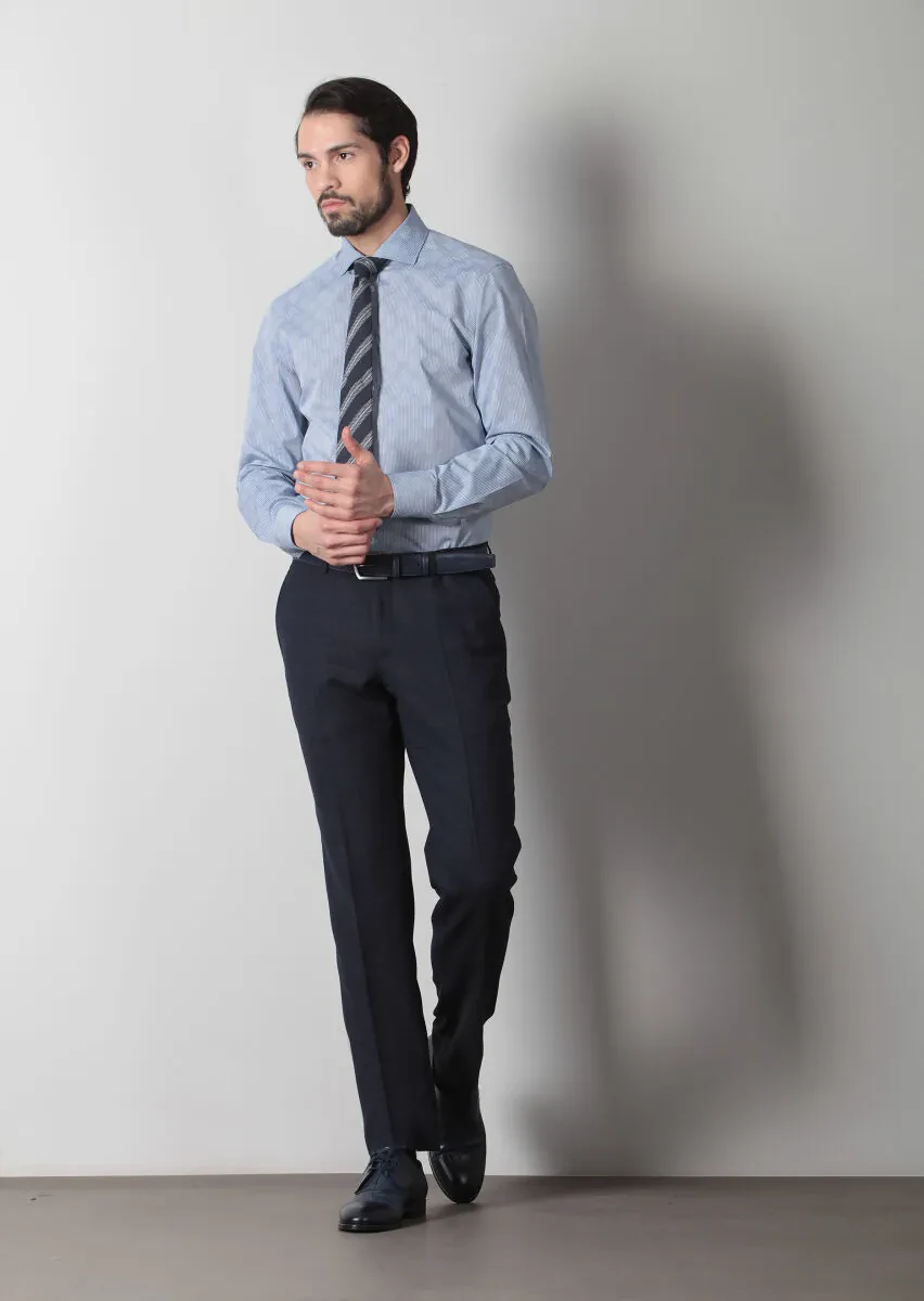 Lacivert Baskılı Slim Fit Dokuma Klasik %100 Pamuk Gömlek - 3