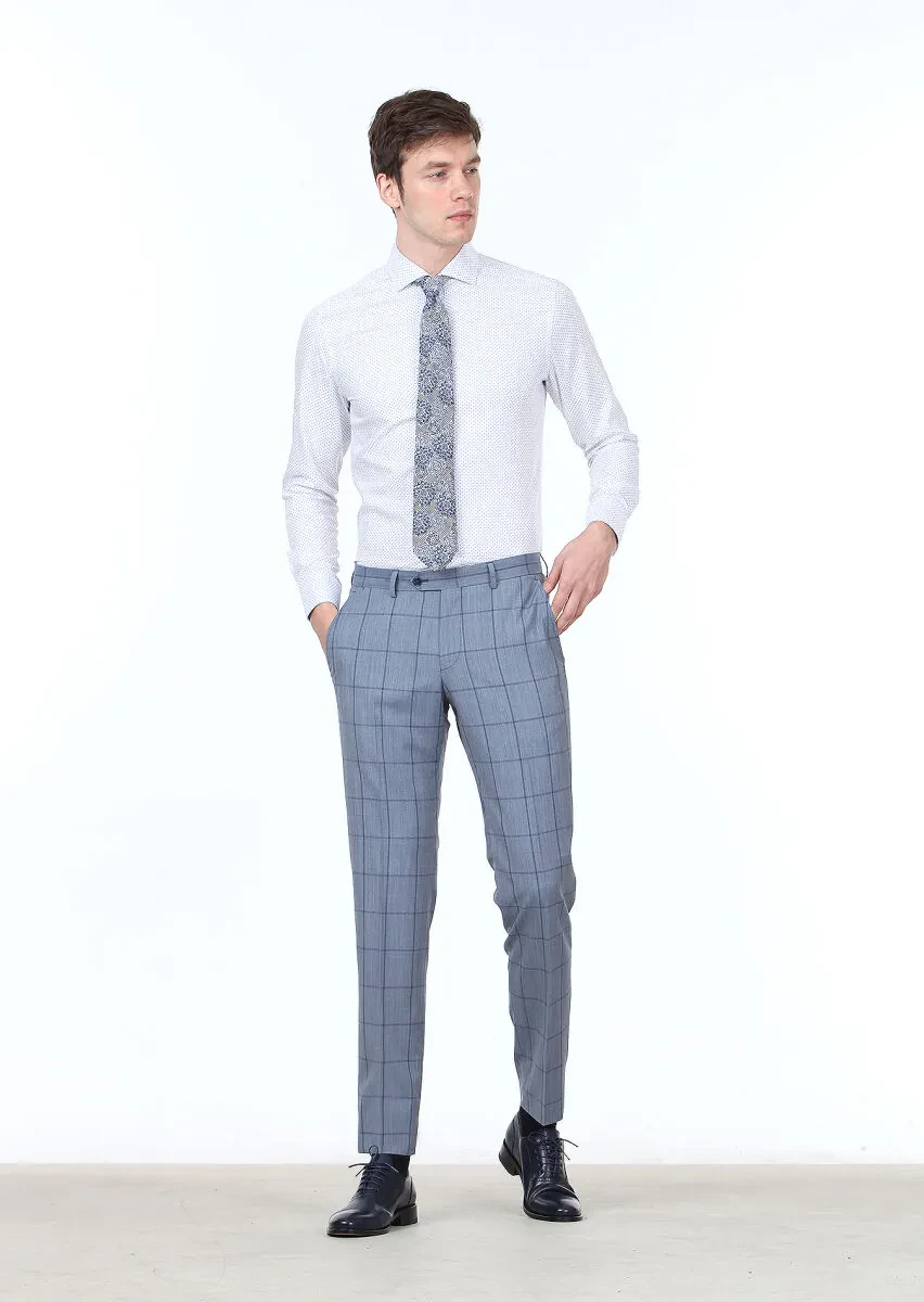 Lacivert Baskılı Slim Fit Dokuma Klasik %100 Pamuk Gömlek - 2