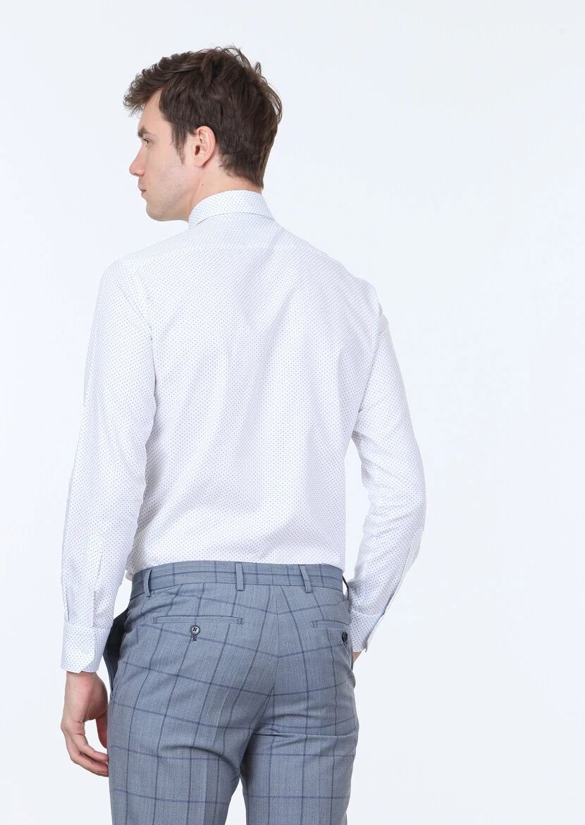Lacivert Baskılı Slim Fit Dokuma Klasik %100 Pamuk Gömlek - 4