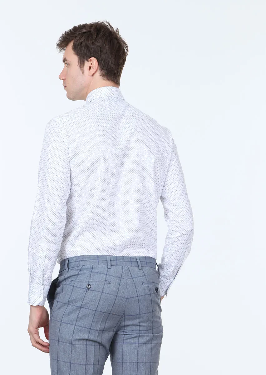 Lacivert Baskılı Slim Fit Dokuma Klasik %100 Pamuk Gömlek - 4