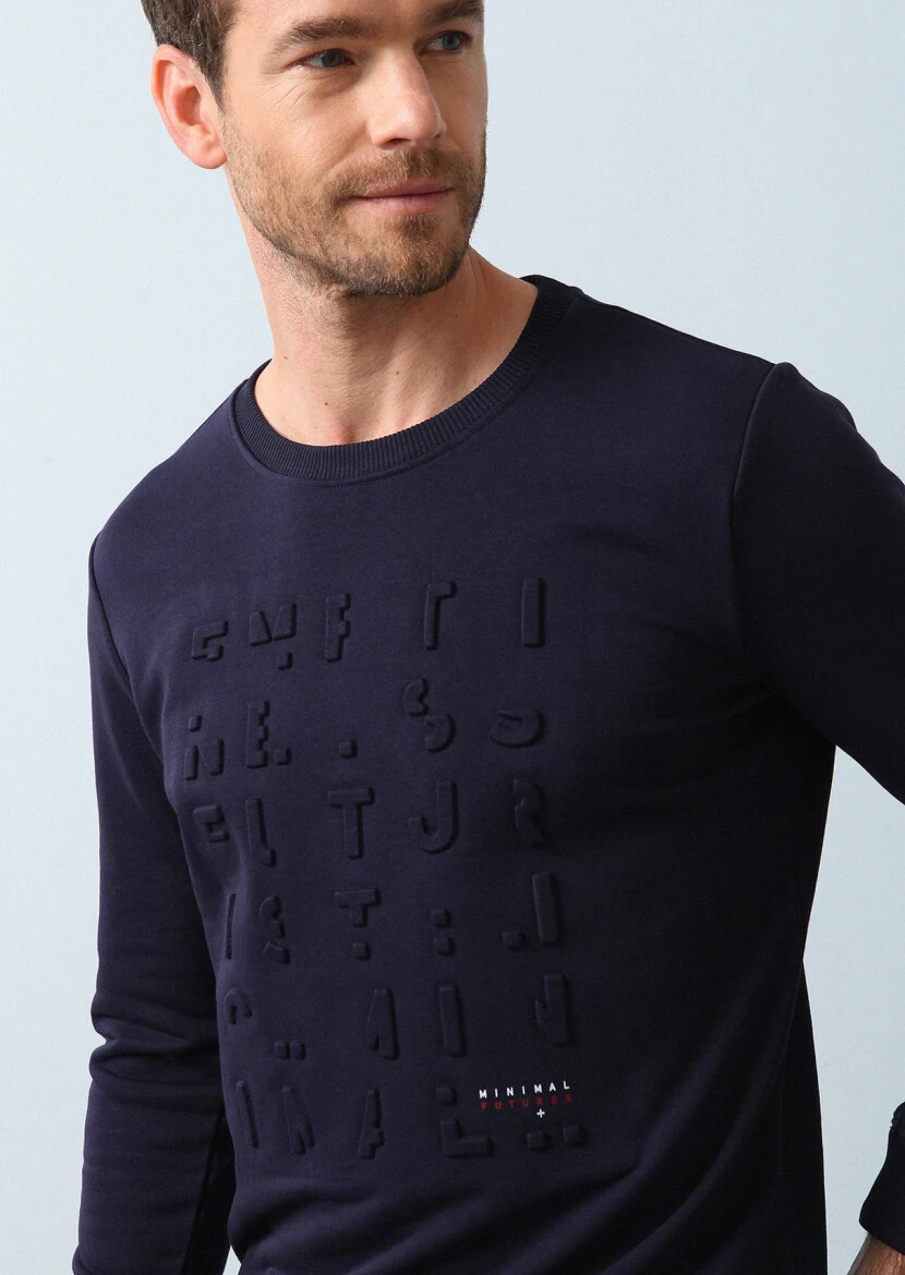 Lacivert Baskılı Sweatshırt 