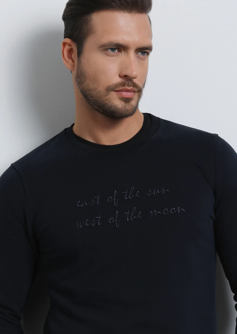 Lacivert Baskılı Sweatshırt - 1