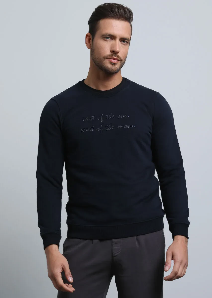 Lacivert Baskılı Sweatshırt - 2