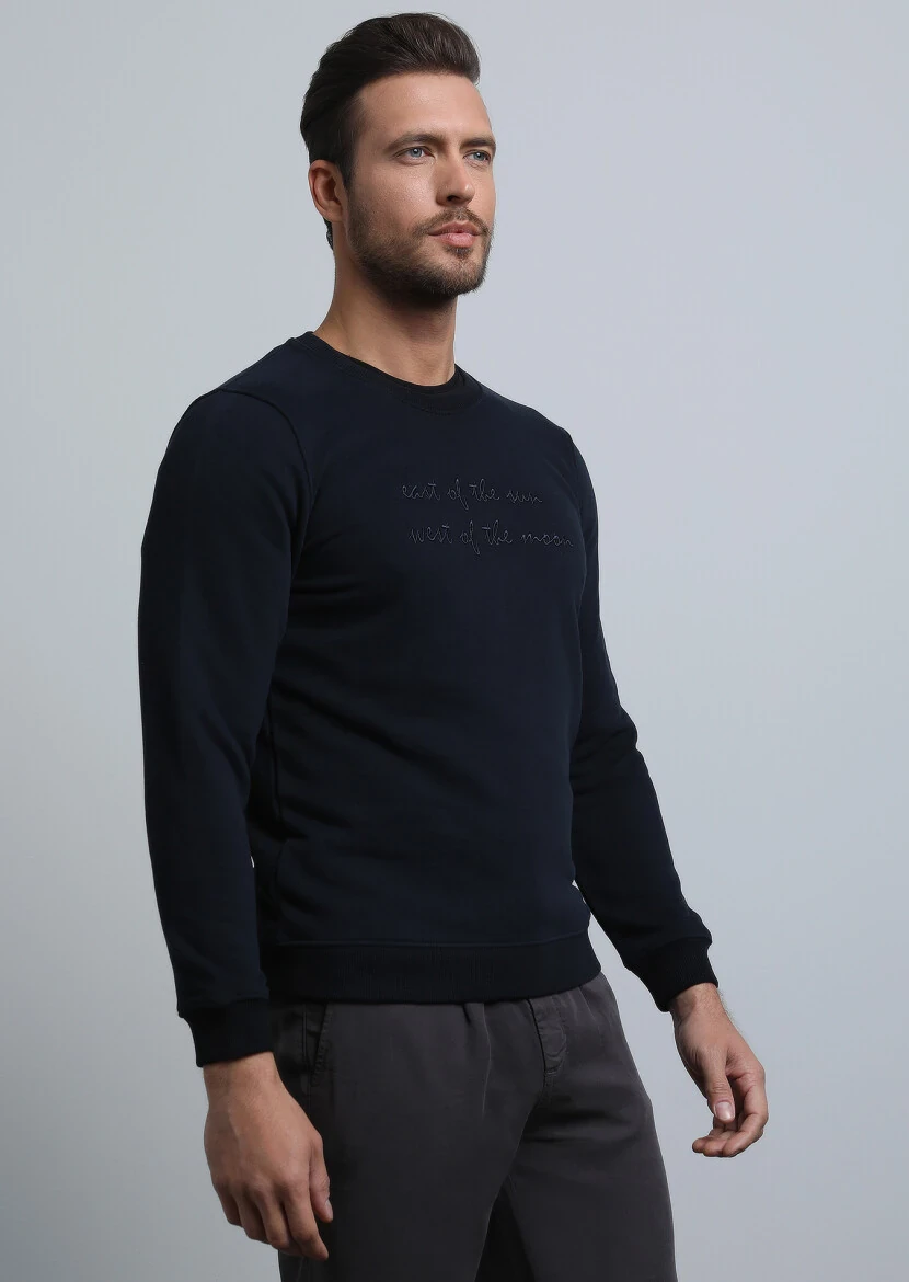 Lacivert Baskılı Sweatshırt - 4