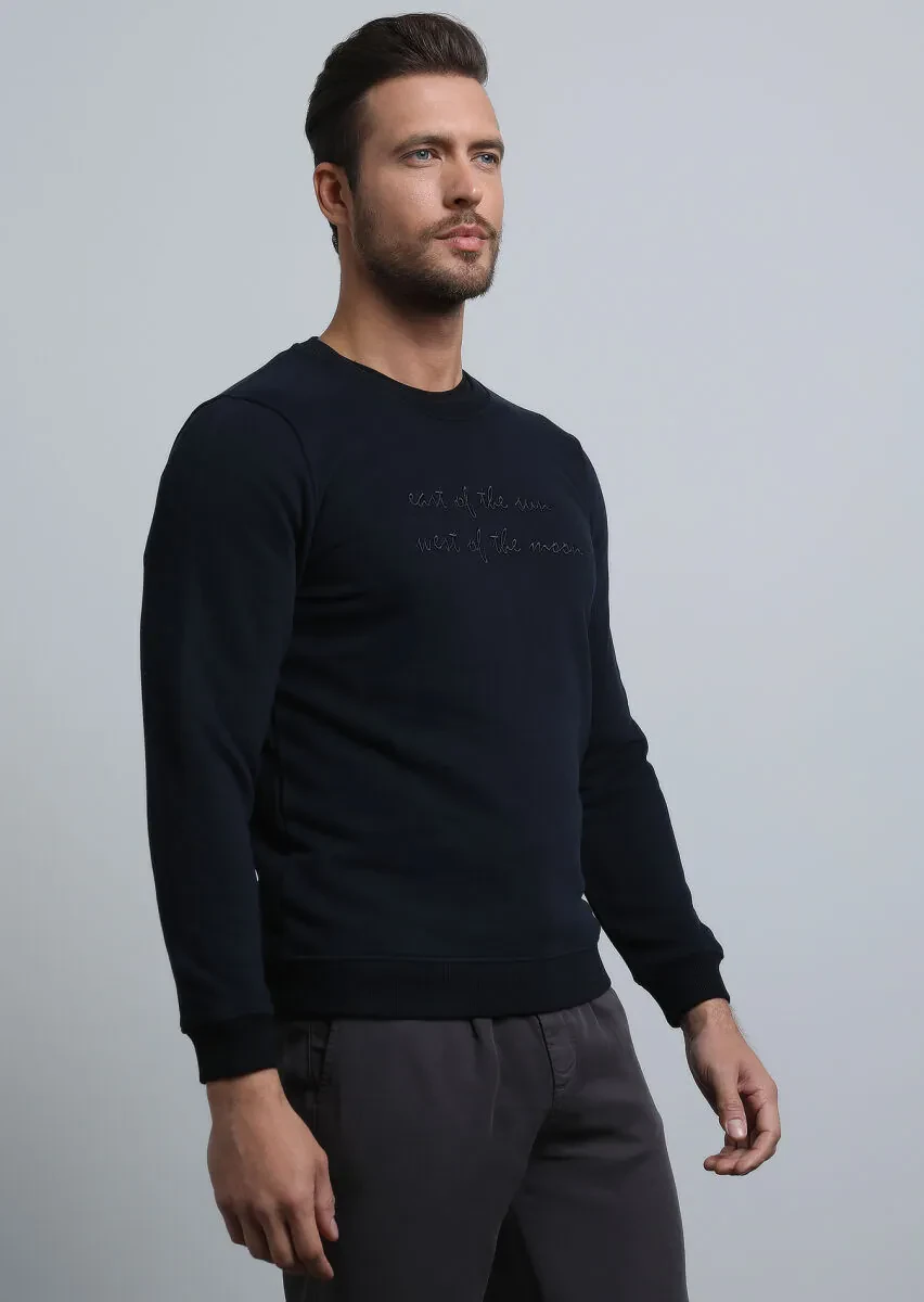 Lacivert Baskılı Sweatshırt - 4