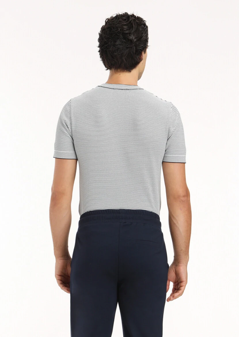 Lacivert Bisiklet Yaka Çizgili Triko - 5