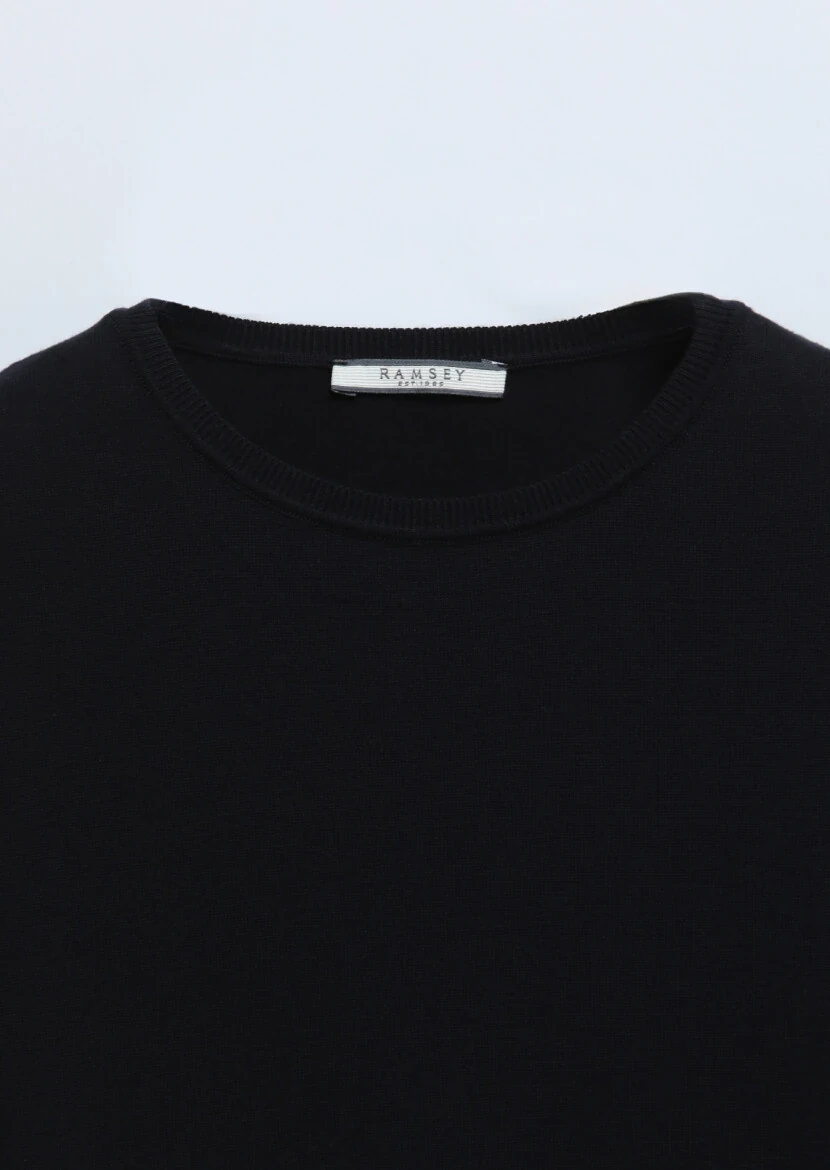 Lacivert Bisiklet Yaka Düz Örgü %100 Pamuk Triko - 8