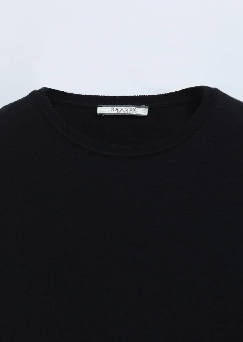 Lacivert Bisiklet Yaka Düz Örgü %100 Pamuk Triko - 8