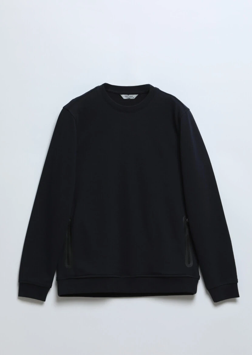 Lacivert Bisiklet Yaka Düz Sweatshırt - 6