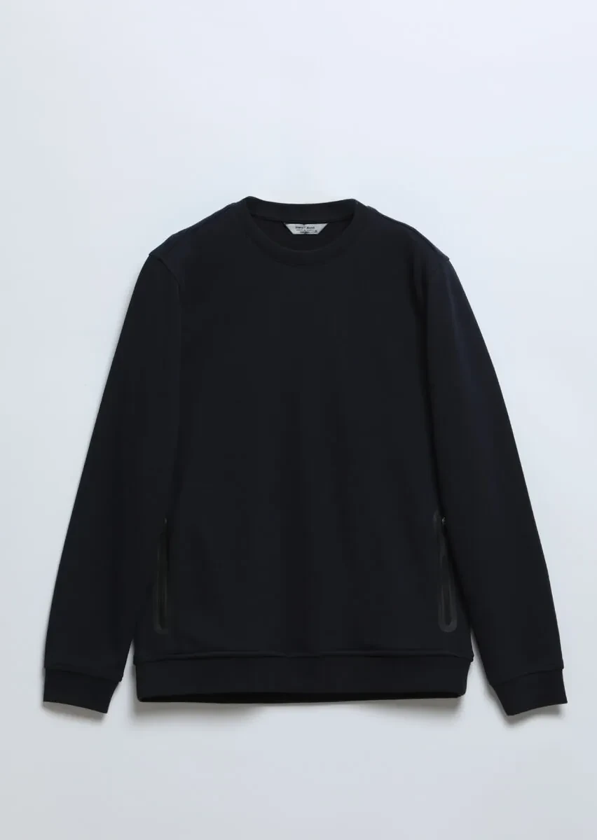 Lacivert Bisiklet Yaka Düz Sweatshırt - 6